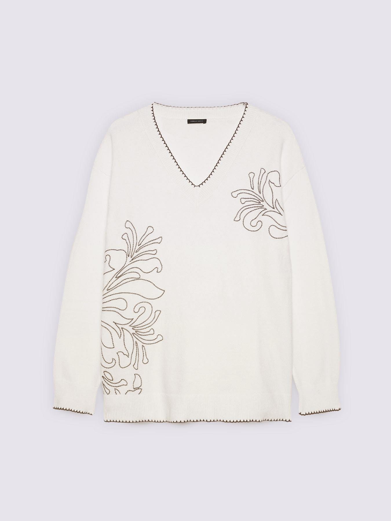 Sweater with floral embroidery and V-neck image number 4