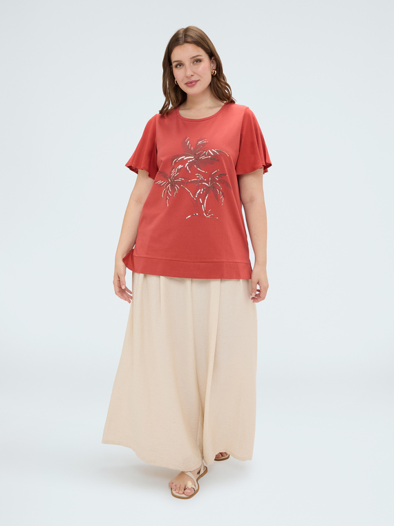 Cotton t-shirt with print and sequins