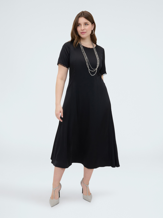 A-line satin dress with fringed details