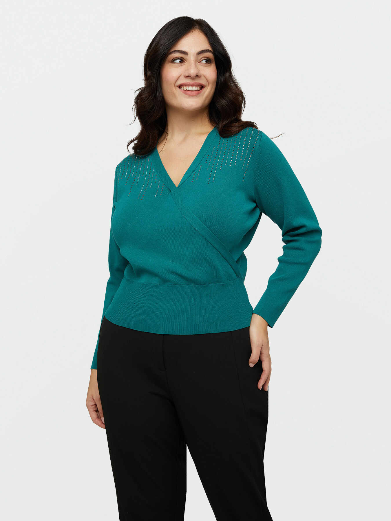 Crossover sweater with rhinestones image number 0