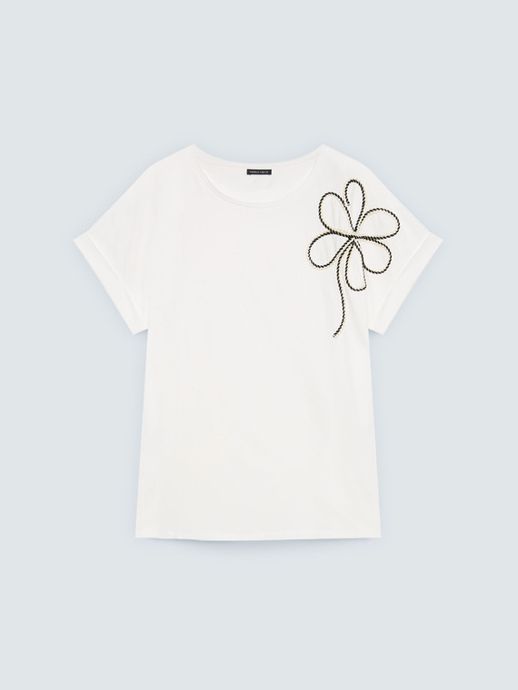 T-Shirt aus Baumwolle mit Blumenstickerei
