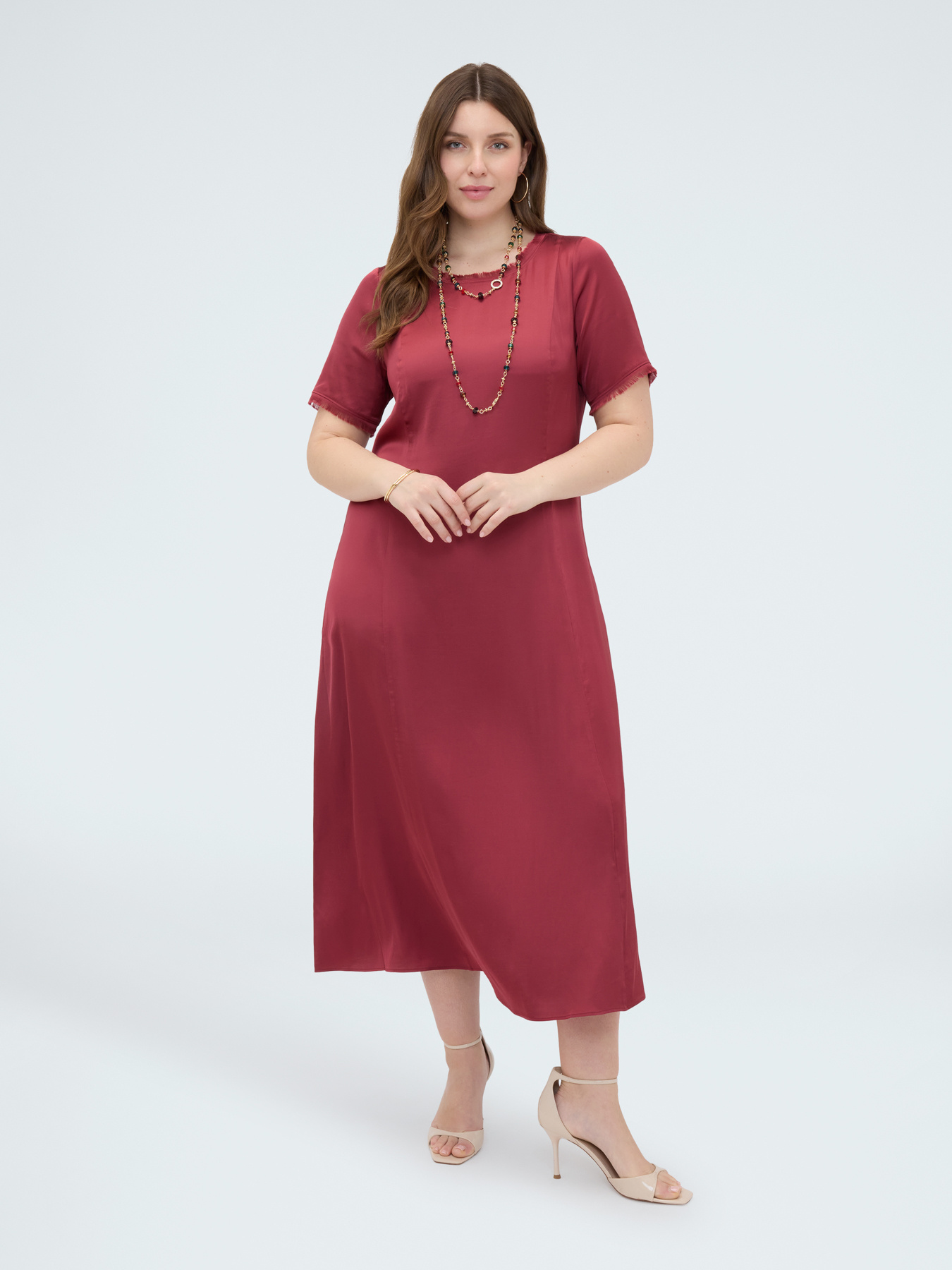 A-line satin dress with fringed details image number 2