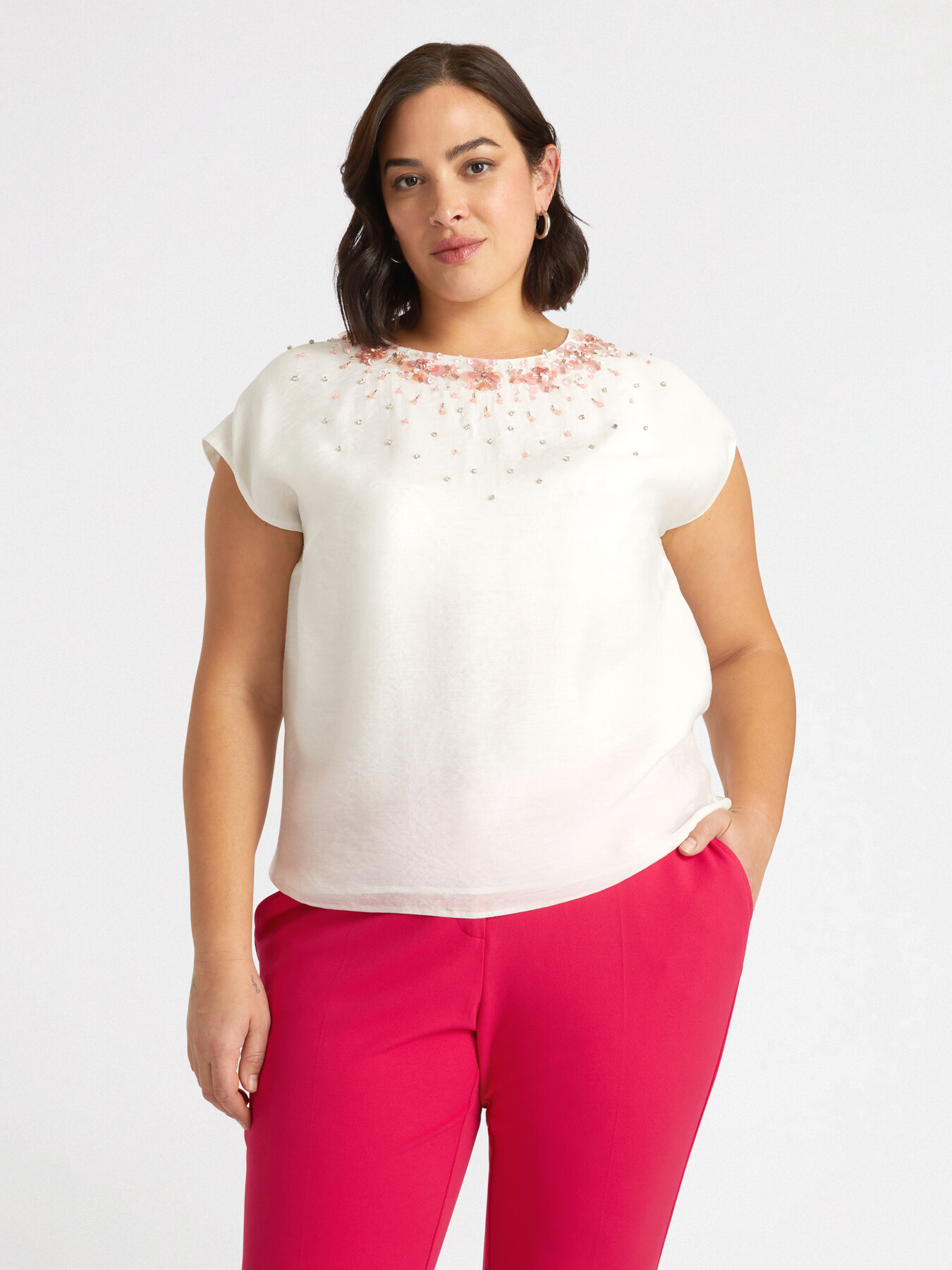 Blouse with ombr&eacute;-effect embroidered neckline image number 0