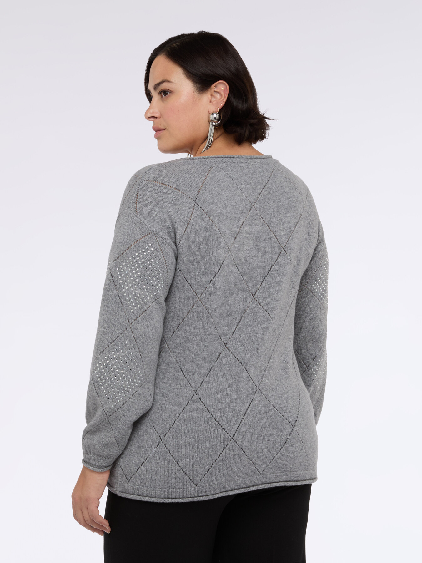 Sweater with diamond knit pattern in pure wool image number 1