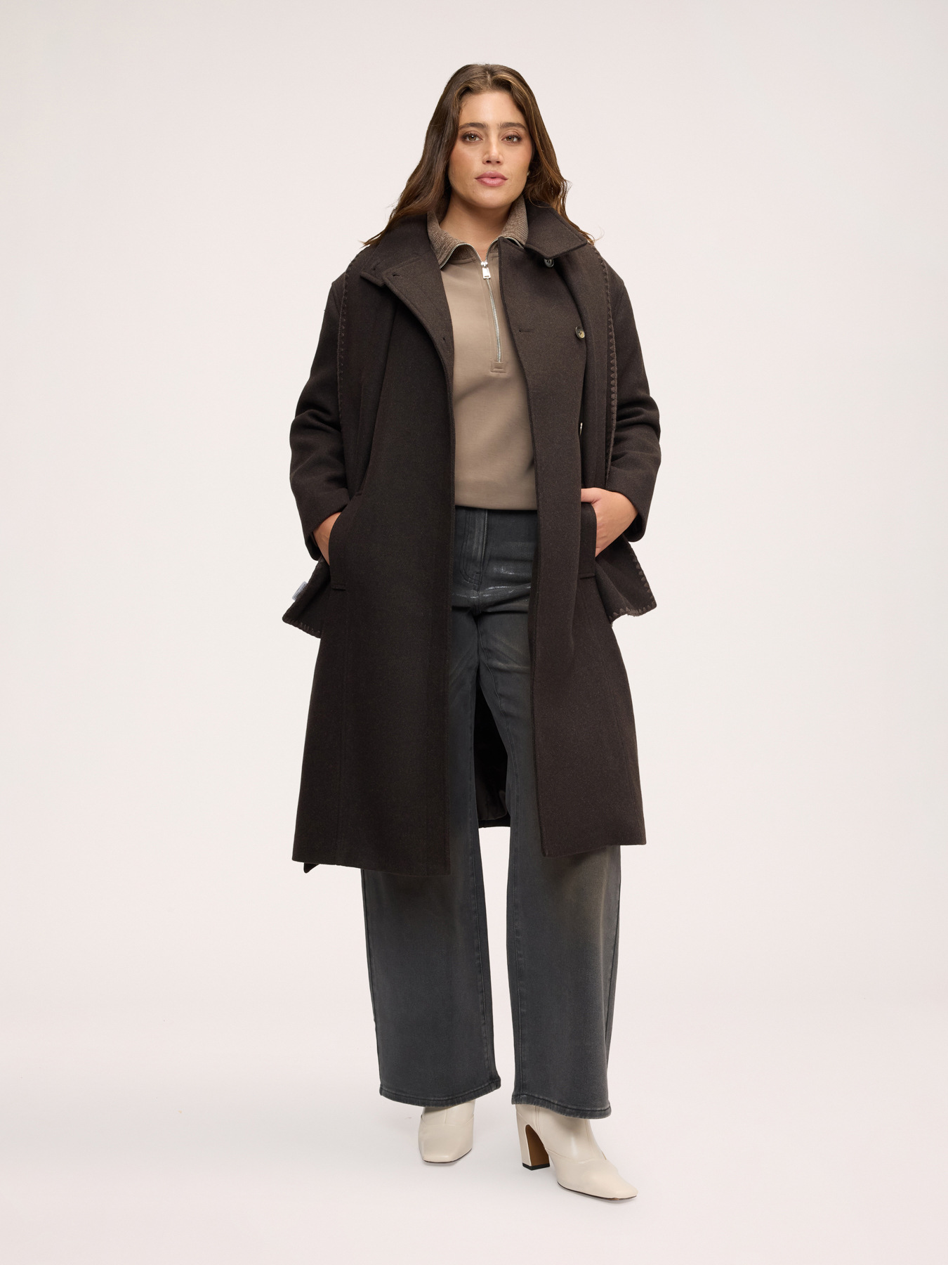 Wool-blend coat with waist belt image number 2