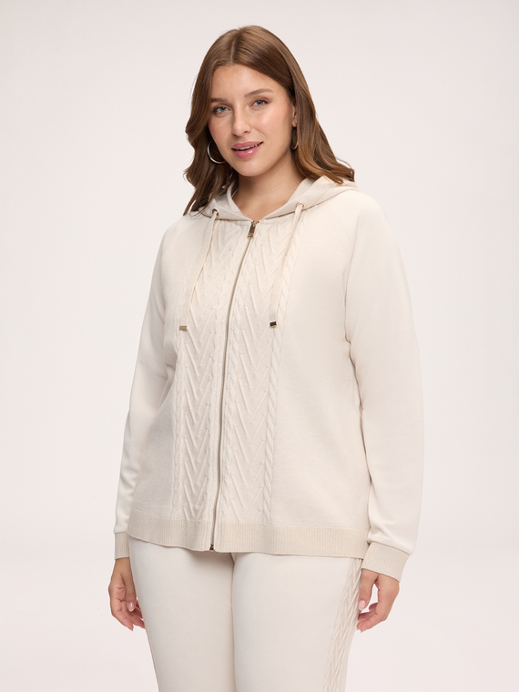 Open cardigan with hood and cable knit