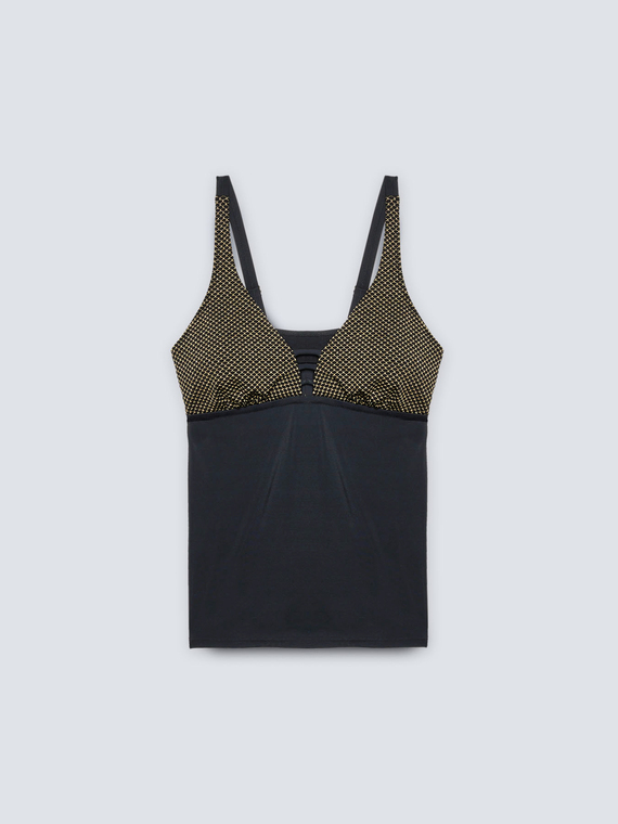 Tankini with gold mesh upper part
