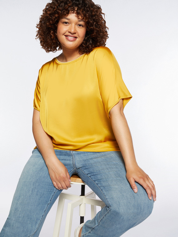 Fiorella Rubino - T-shirt con scollo lurex Donna, Giallo Taglia: XL (60-62 IT)