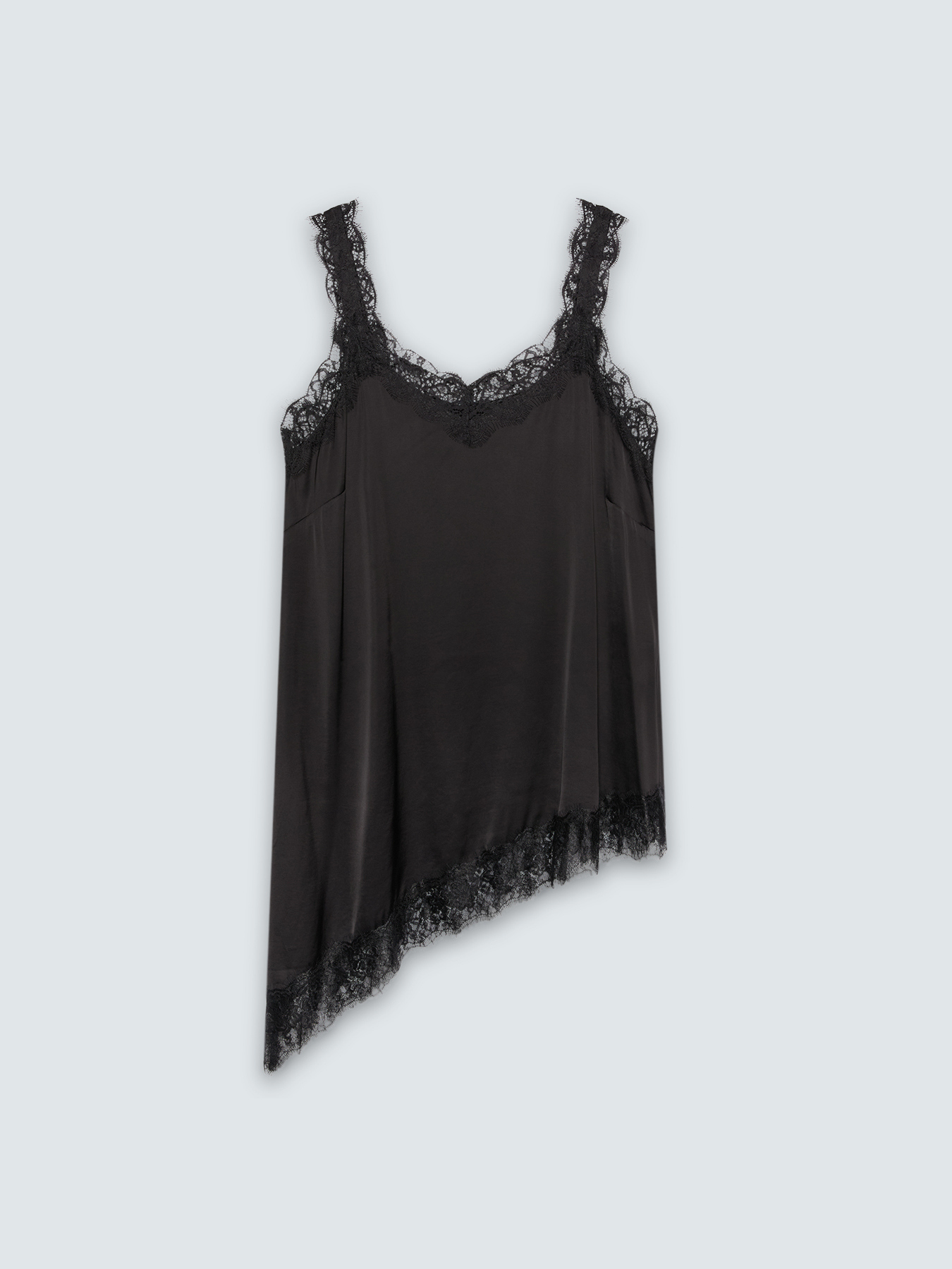 Viscose satin top with lace details image number 0