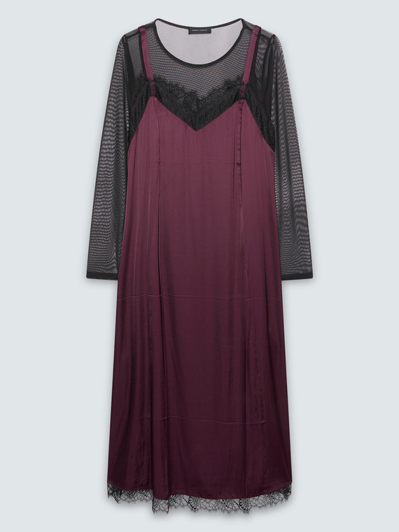 Slip-Kleid aus Stretch-Satin mit T&uuml;ll- und Spitzeneins&auml;tzen