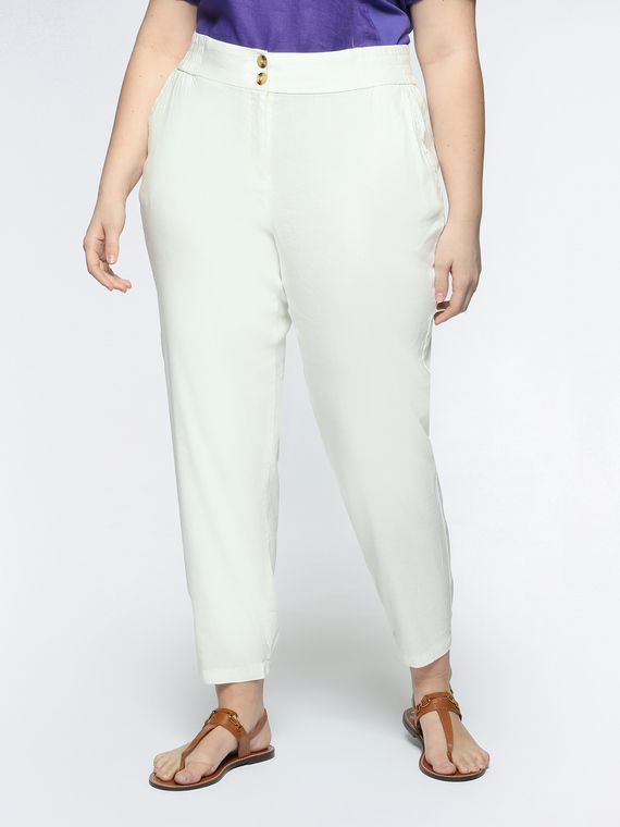 Straight linen and viscose trousers
