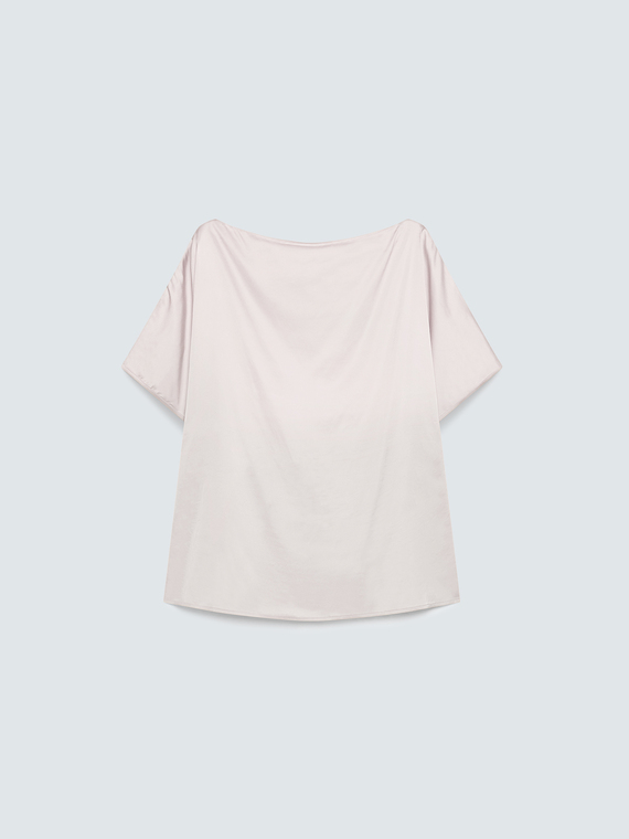 Satin blouse with boat neckline and cut-out