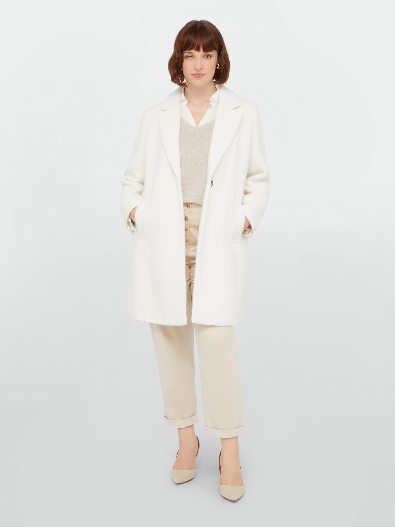 Soft white coat with button image number 0