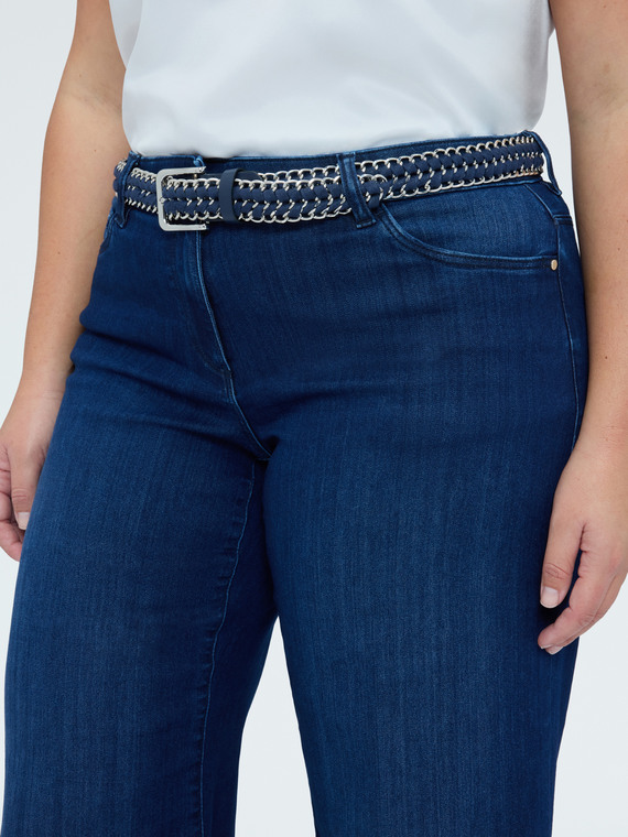 Ceinture avec boucle tissu tress&eacute; et cha&icirc;ne