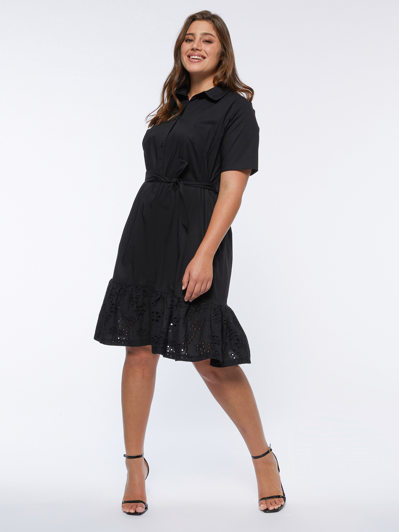 Vestito chemisier con balza in sangallo image number 2