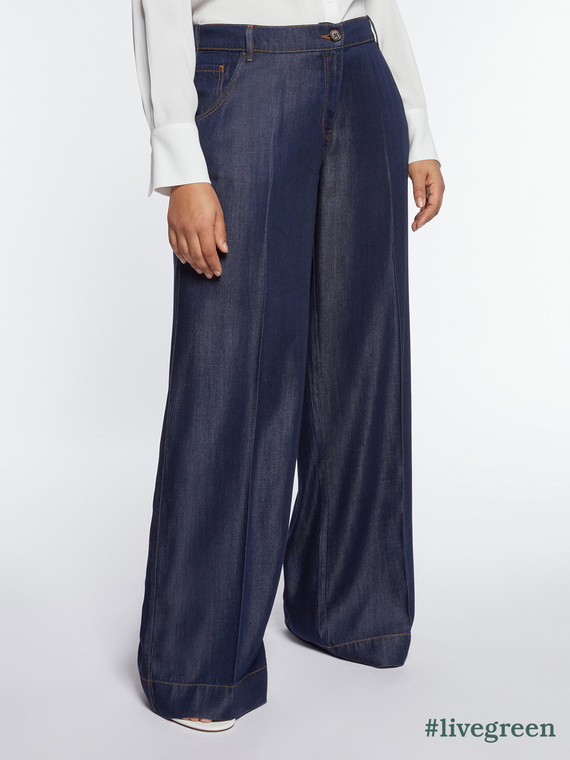Fiorella Rubino - Pantaloni ampi in tencel Donna, Blu Taglia: 35 (44 IT)