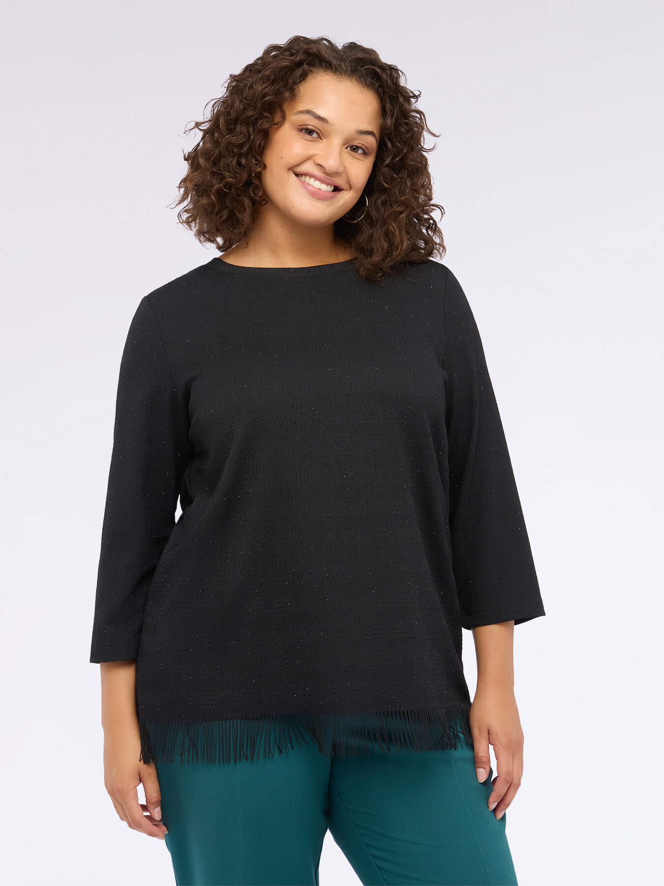 T-shirt in jersey con punti luce e frange image number 2