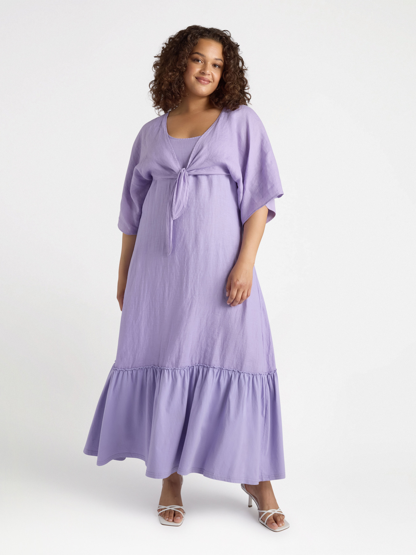 Robe longue sans manches en lin avec volant dans le bas image number 4