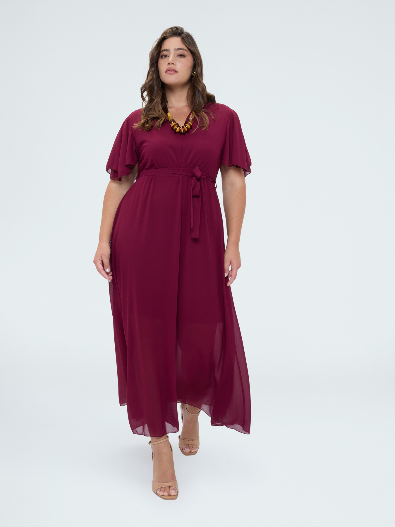 Robe DREAM en georgette avec d&eacute;collet&eacute; en V image number 0