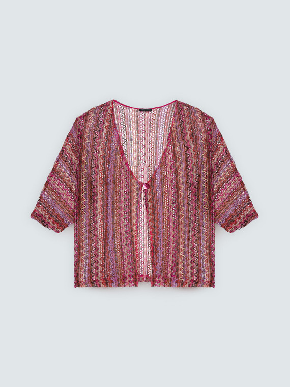 Kurzer Kimono mit Streifen in H&auml;keloptik