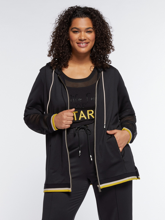 Fiorella Rubino - Felpa con maniche in tulle a rete Donna, Nero Taglia: L (56-58 IT)