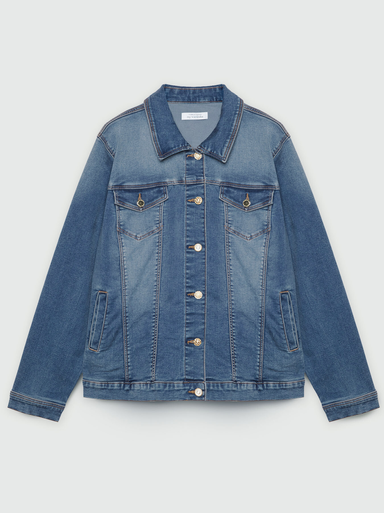 Giubbotto in denim con bottoni gioiello image number 4