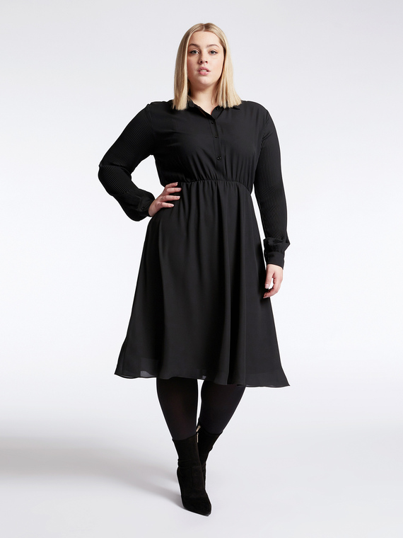 Dress with pleated sleeves