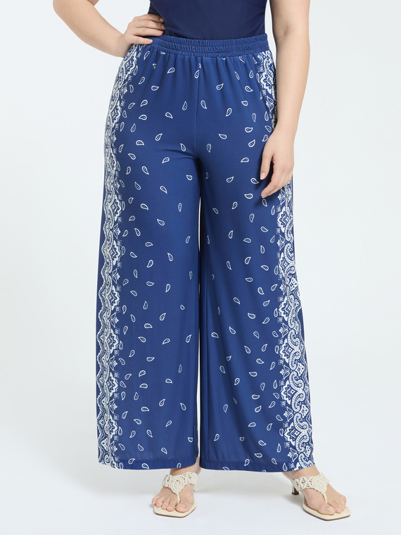 Wide Leg Bandana Print Trousers
