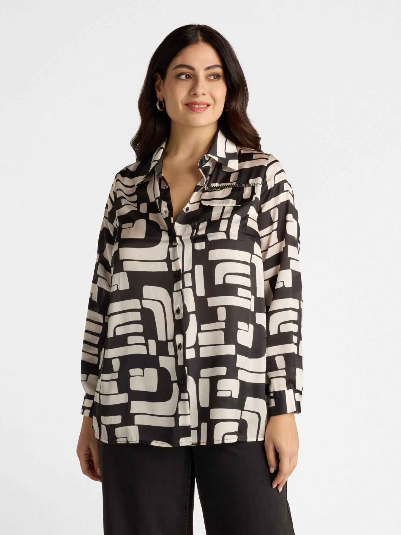 Black and white optical print shirt image number 0