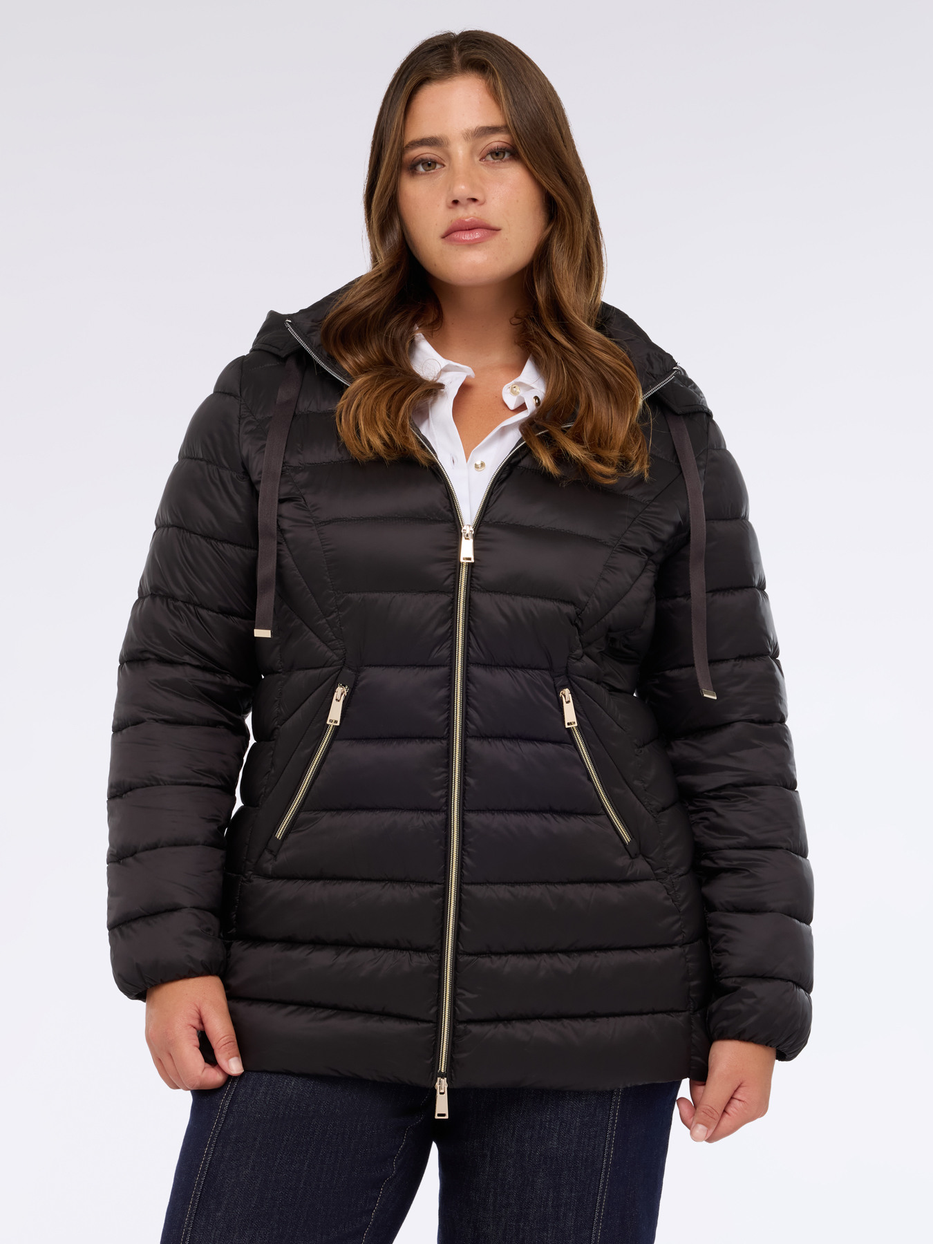 Long down jacket with detachable hood image number 2