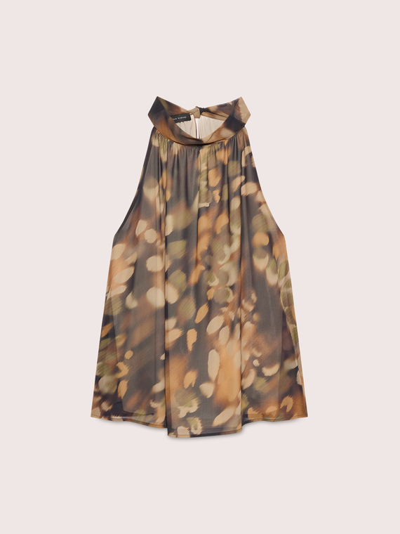 All-over print blouse with Korean collar