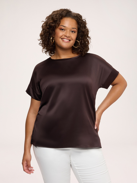 Bi-material T-shirt in satin and jersey