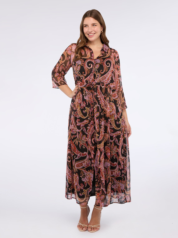 Fiorella Rubino - Vestito chemisier lungo con stampa paisley Donna, Nero Taglia: 37 (46 IT)