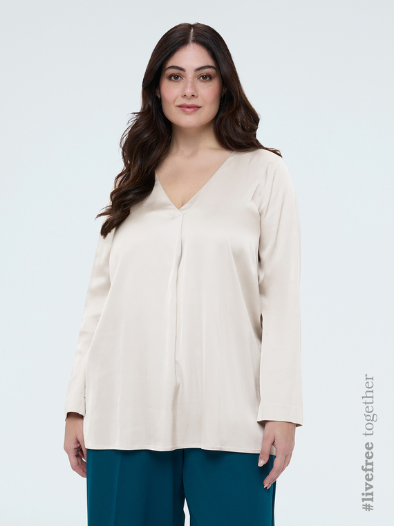 Blouse d&eacute;collet&eacute; en V en satin de viscose