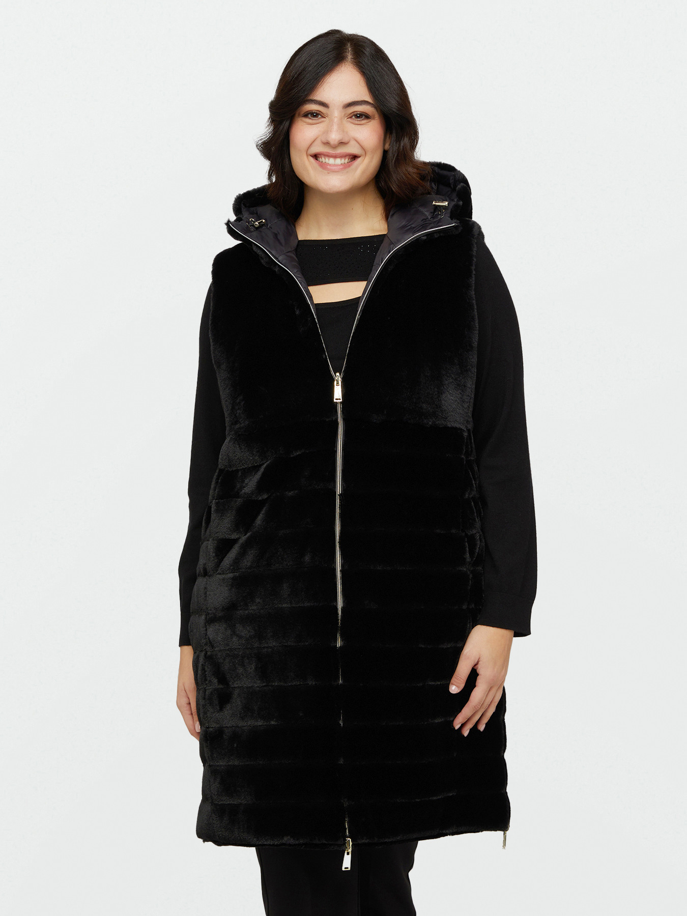 Gilet lungo reversibile con zip e cappuccio image number 3