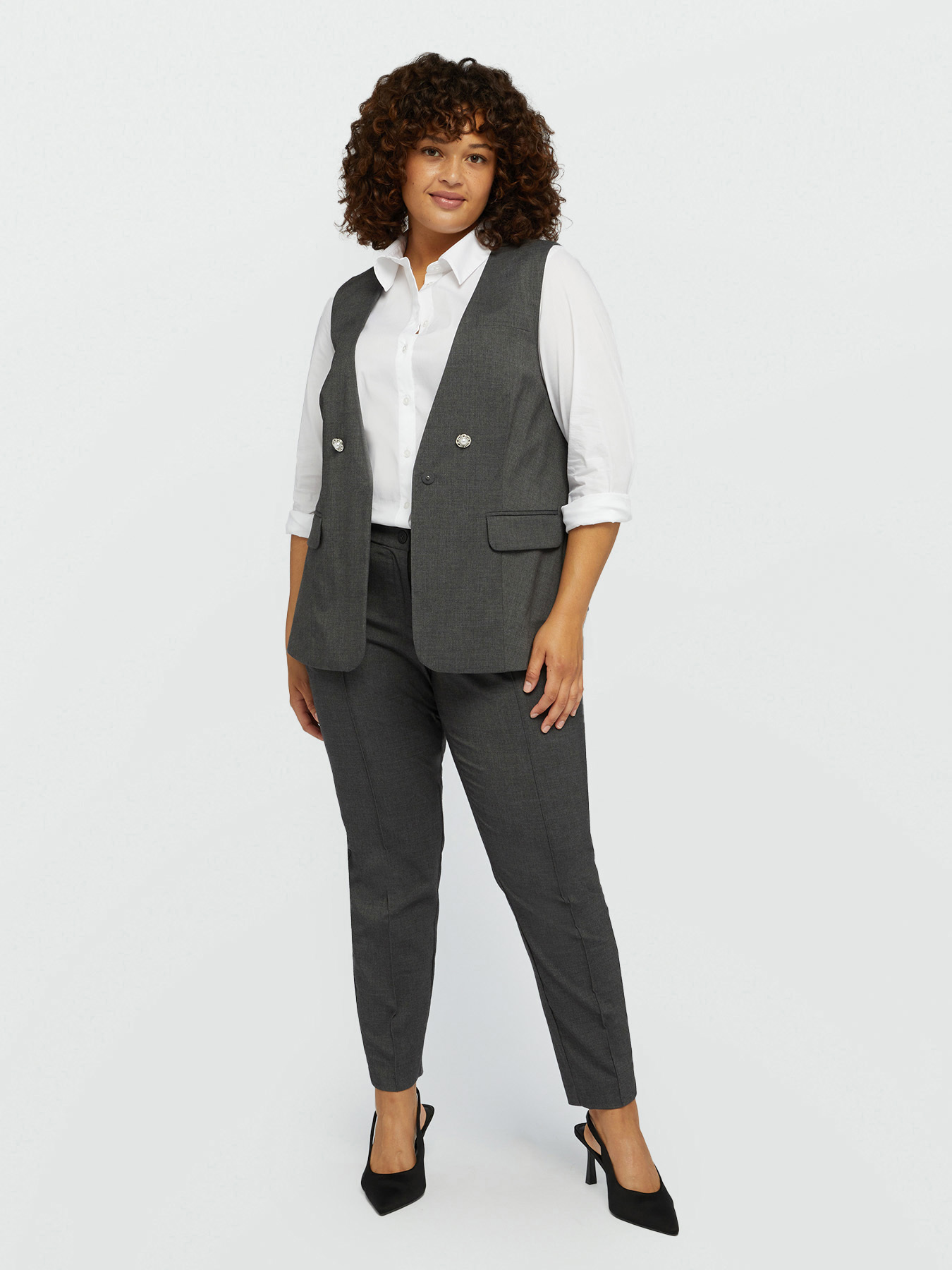 Grey m&eacute;lange straight-leg trousers image number 0