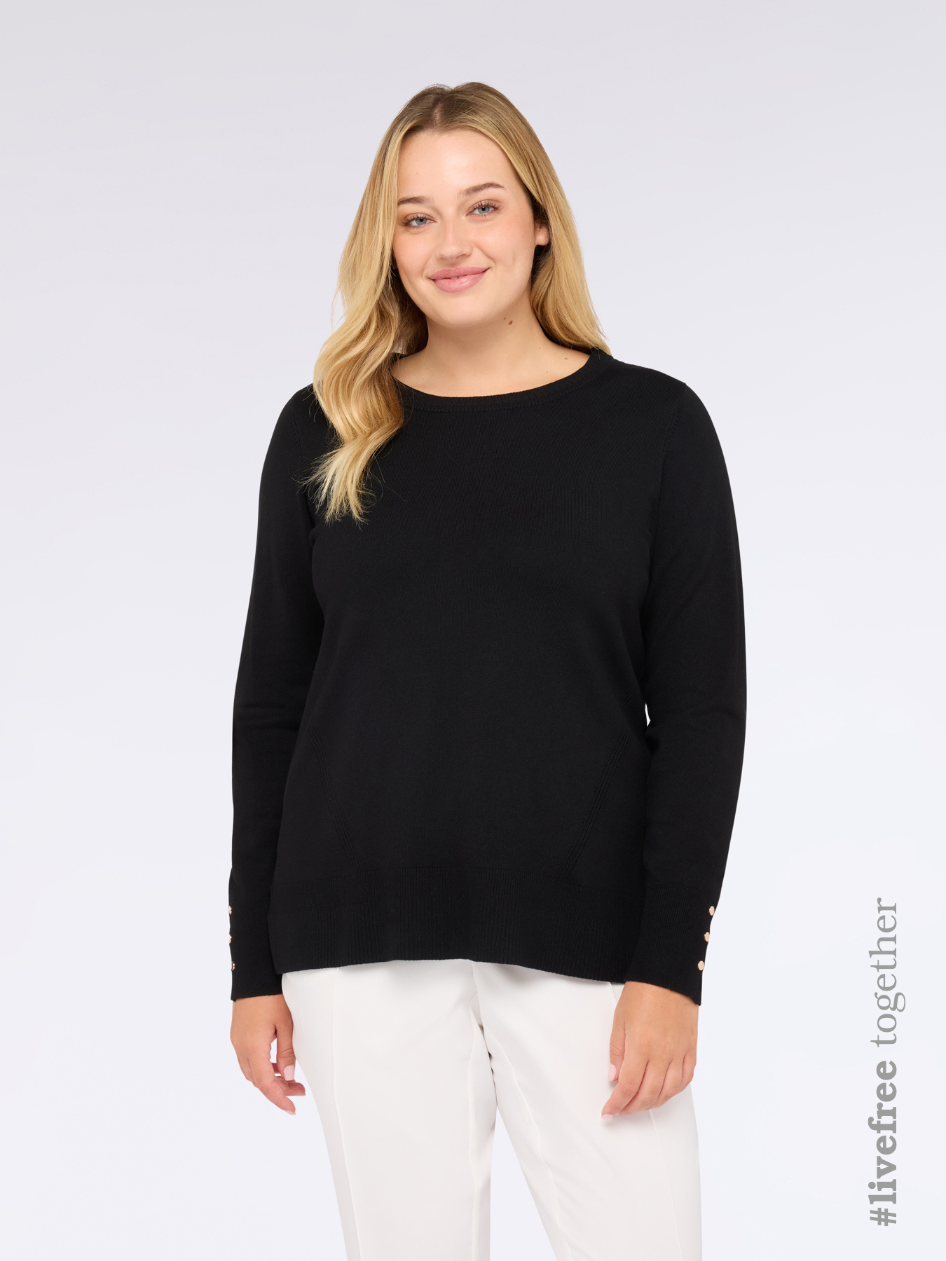 Crewneck sweater with buttons on the cuffs image number 0