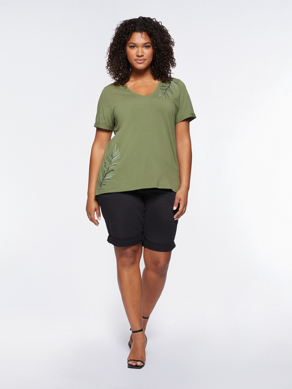 Fiorella Rubino - T-shirt con foglie ricamate Donna, Verde Taglia: M (52-54 IT)