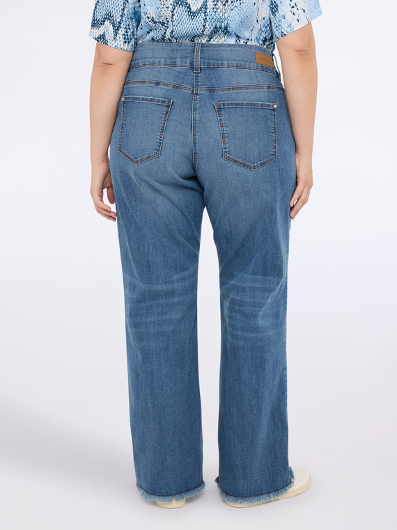 Fiorella Rubino - Jeans regular con orlo sfrangiato Donna, Azzurro Taglia: 35 (44 IT)