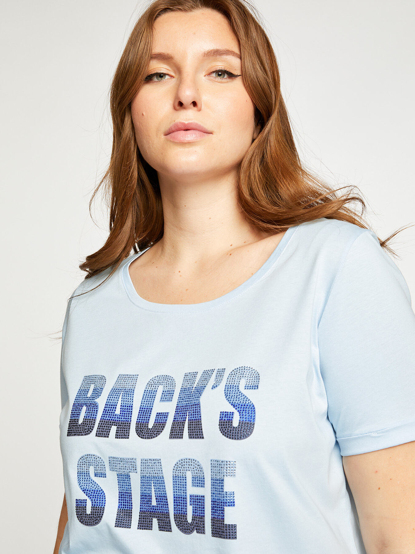 T-Shirt mit Schriftzug aus Strass image number 0
