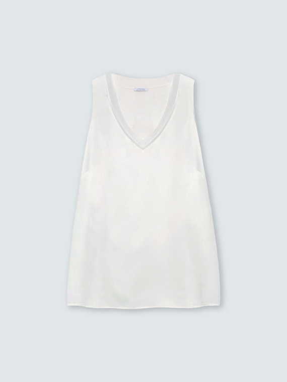 Top bimaterico con scollo a V