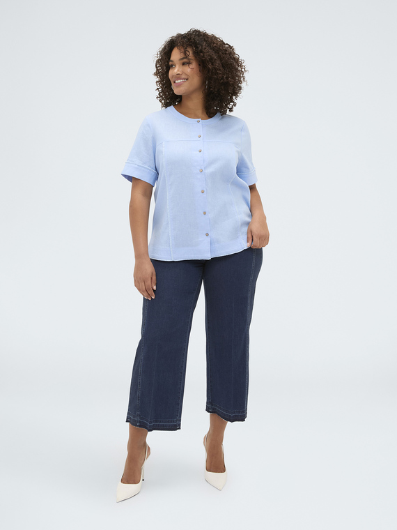 Round neck shirt in linen and viscose blend