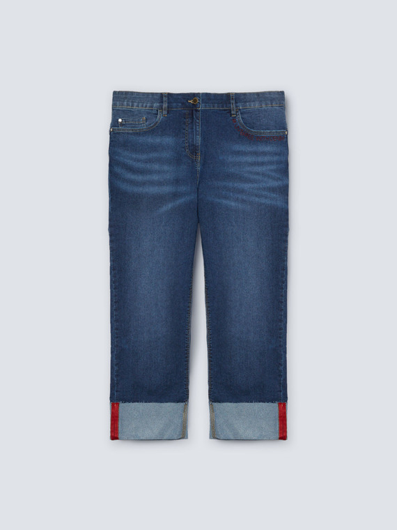 Slim Cropped Jeans Ambra mit Stickerei