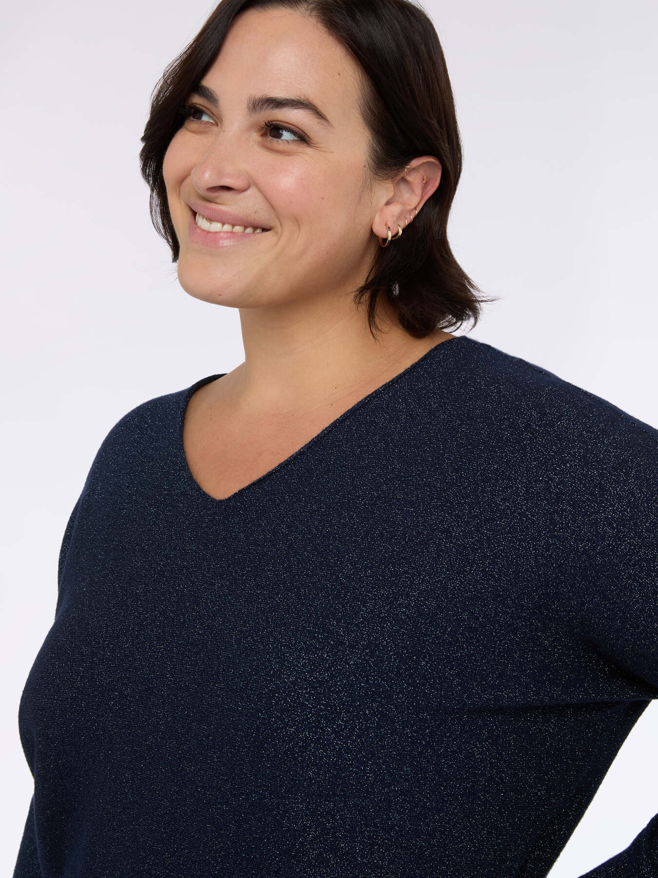 V-neck sweater in laminated fabric image number 0