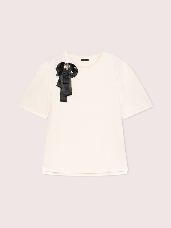 Jersey T-shirt with jewel bow