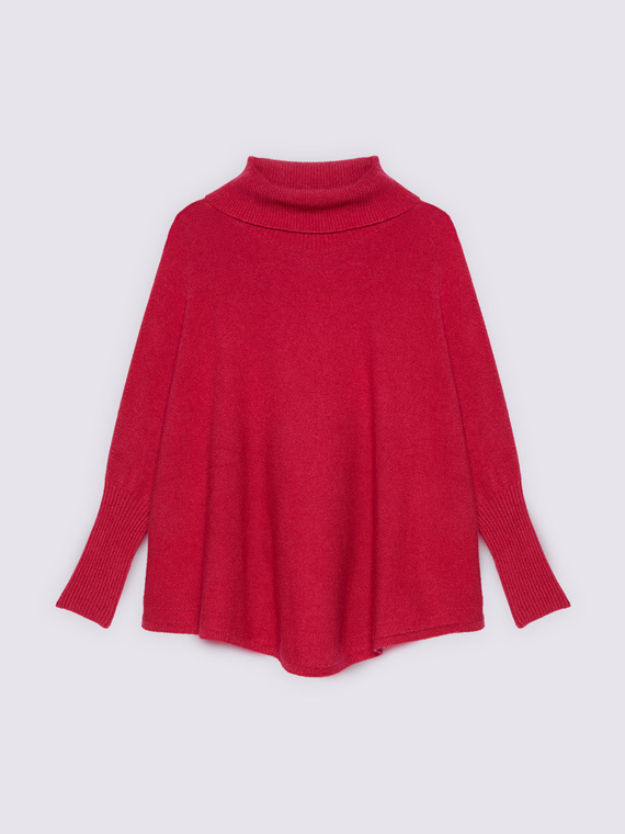 Turtleneck poncho sweater in viscose blend knit