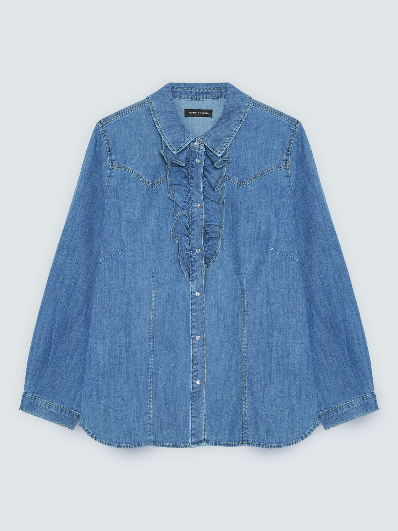 Denim shirt with ruffles image number 5