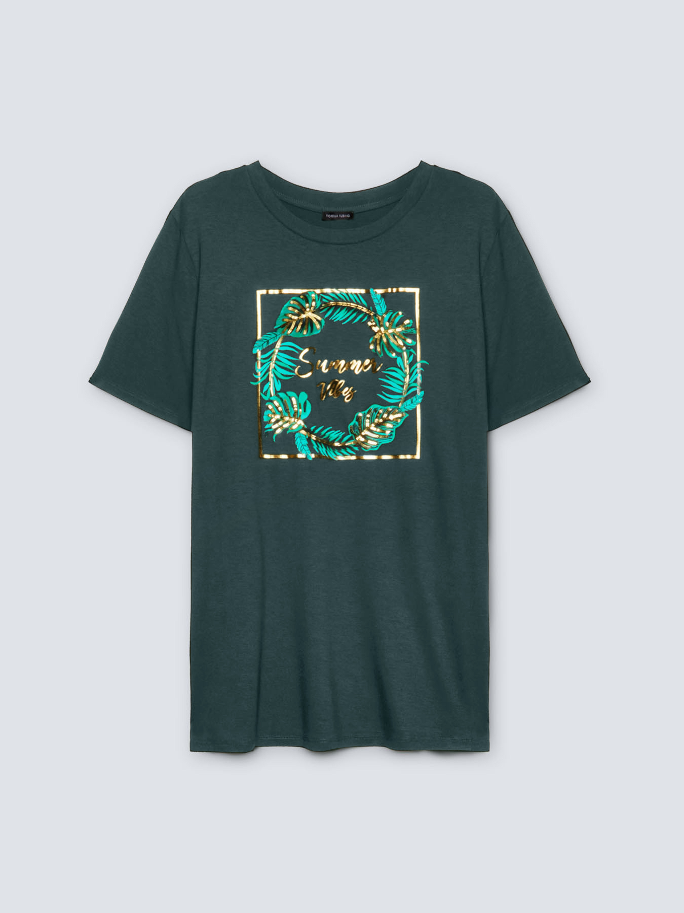 T-Shirt mit Bl&auml;tterdruck und Stickerei image number 4