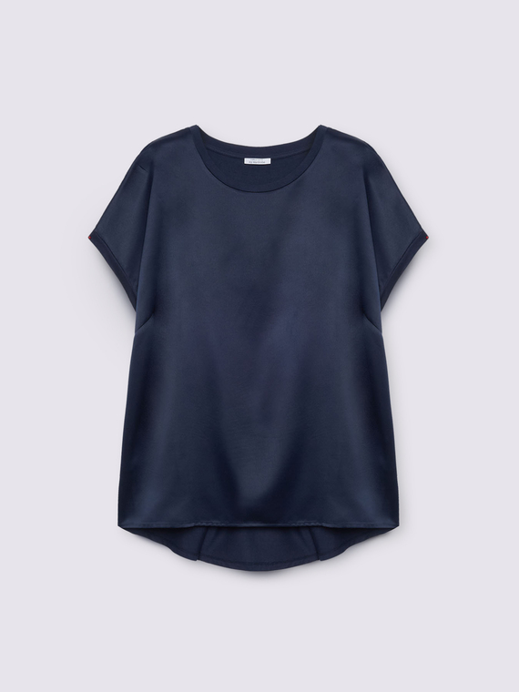 Two-material T-shirt with round neckline