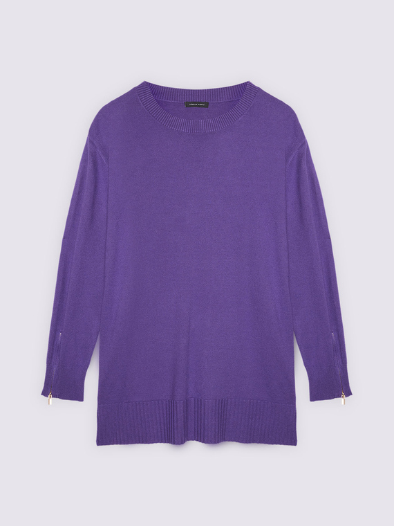 Crew neck sweater with decorative zippers
